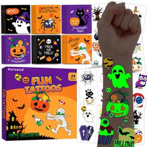 2 x 24 Pack Halloween Party Favors for Kids, 96 Pcs Luminous Tattoos & 48 Mazes Games for Halloween Goodie Bags Stuffers, Halloween Party Supplies Classroom Prizes Trick or Treat for Kids