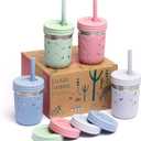 Elk and Friends 10oz Stainless Steel Kids + Toddler Drinking Cups | The Original Mason Jar with Sleeves + Lids | Silicone Straws | Smoothies | Storage Jar | Spill Resistant | Dishwasher Safe | 4 Pack (Sage/Blush/Misty Blue/Lilac)