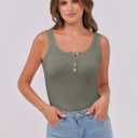 ANRABESS Tank Tops for Women Summer Basic Ribbed Henley Slim Fitted Sleeveless Cami Shirts Button Up Workout Casual Outfits (Green, L)