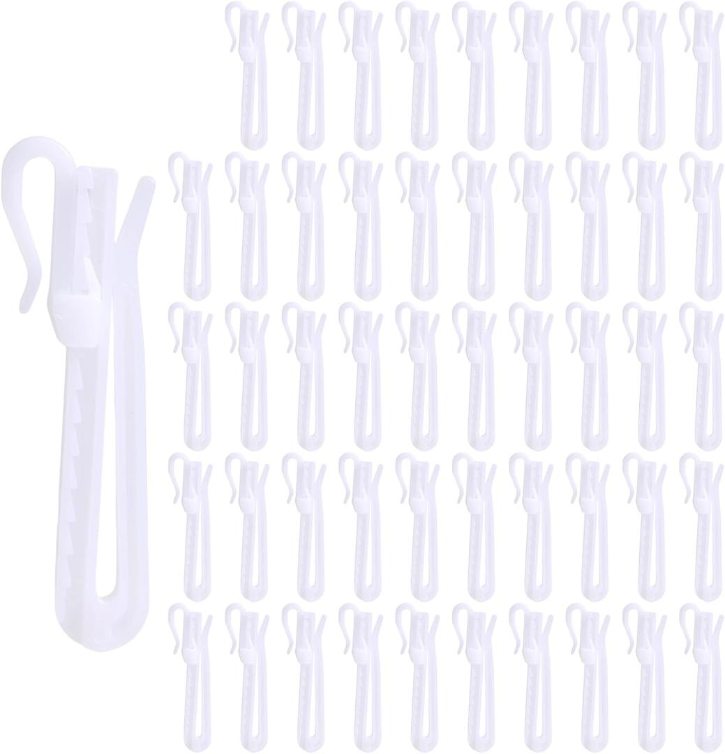 50pcs Adjustable Pinch Pleat Curtain Hooks, Ratchet System Plastic Drapery Track Hooks Clips Pins Hangers for Window Door Shower Curtains and Pleated Drapes Accessories