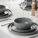 Famiware Milkyway Plates and Bowls Set, 18 Pieces Dinnerware Sets, Dishes Set for 6, Dark Gray