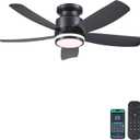 Modern Ceiling Fans with Lights and Remote/APP Control, 41 inch Flush Mount Ceiling Fan with Ring Lights, LED 3 CCT Dimmable 5 Reversible Curved Blades 6 Speeds for Bedroom Living Room, Black