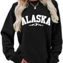Alaska Sweatshirt Retro Mountain Graphic Shirt Vintage Alaska Sweater Women Casual Crewneck Long Sleeve Pullover Tops, 2XL