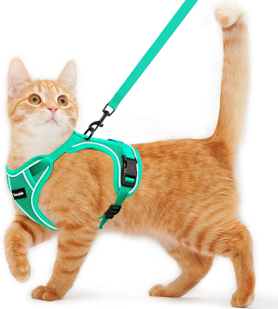 Cat Harness and Leash for Walking Escape Proof Soft Adjustable Cat Leash Breathable Comfortable Vest Easy to Wear Kitten Harness for Outdoor Travel (Emerald, M (13-18lb))