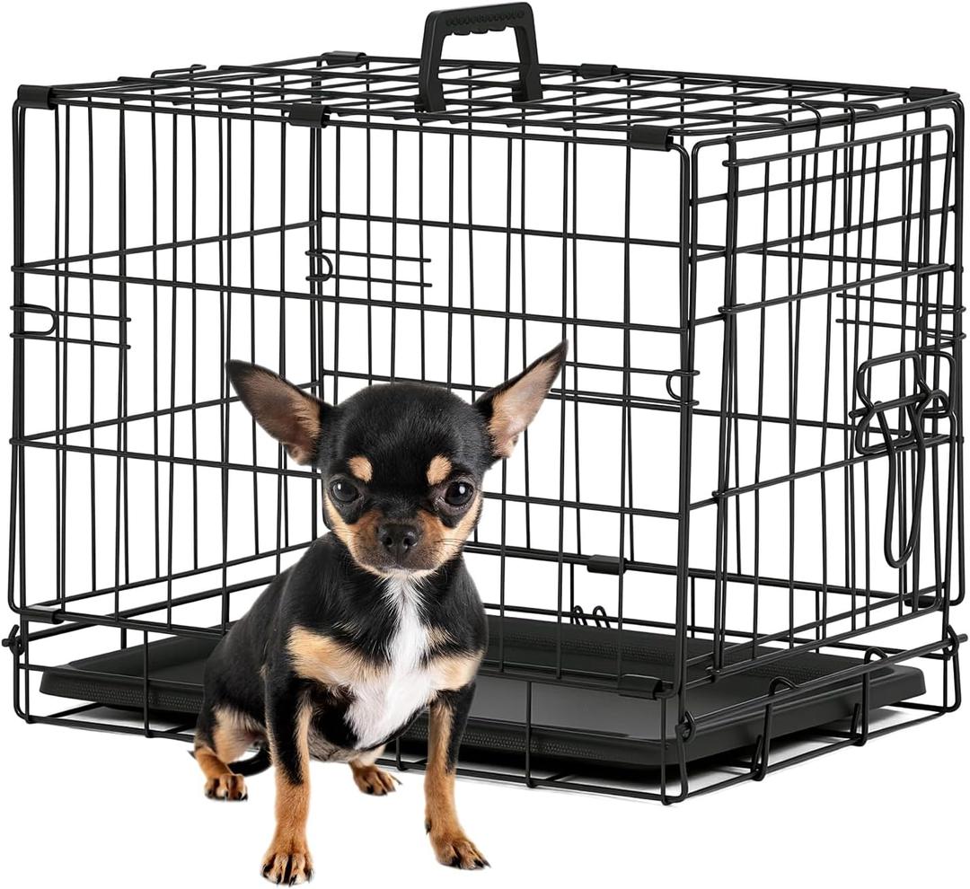 BestPet | Dog Crate | 18" | Black | Foldable Metal Kennel with Single Doors, Secure Slide-Bolt Latches, Leakproof Tray | Portable Dog Cage for Small Breeds | for Travel, Indoor & Outdoor Use