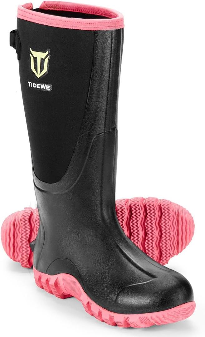 TIDEWE Rubber Boots for Women with Steel Shank, Waterproof Rain Boots Multi-Season, 6mm Neoprene Sturdy Rubber Outdoor Hunting Boots Next Camo G2 (Pink & Green)  7
