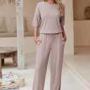 AOHITE Womens 2 Piece Outfits Lounge Sets Short Sleeve Pullover Tops Elastic Wide Leg Pants Set Sweatsuits Tracksuit (Pink, S)