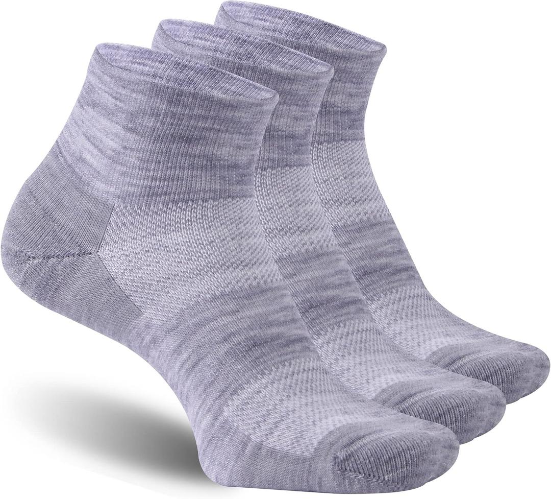 RZTT 90% Merino Wool Socks for Women, Running Ankle Socks for Men, Lightweight Breathable Low Cut No Show Athletic Socks with Arch Support,3 Pack,Medium,Light Grey