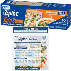 Ziploc Zip 'n Steam Food Storage Cartons for Meal Prep, Healthy Meals in Minutes, Microwave Safe, 10 Count