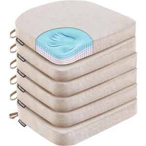 Dining Chair Cushions Set of 6 Memory Foam Chair Cushion, Comfortable Dining Chair Pad Removable Slip Resistant Kitchen Chair Seat Cushion (6 Piece, Beige) (6 Count (Pack of 1))