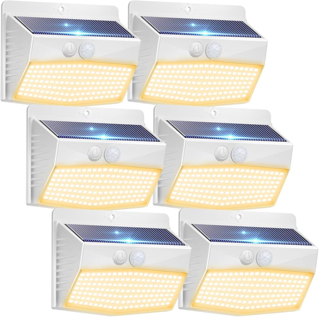 Peasur 6 Packs Solar Outdoor Lights Motion Sensor, Solar Security Lights Waterproof with 3 Lighting Modes Solar Powered Wall Lights Outside for Garden Fence Yard Deck, Warm White