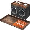 Washer Dryer Countertop, 27.5"x54" Wood Washer and Dryer Countertop with 2.95" Edge Rails, Laundry Machine Topper with Rounded Corner for Laundry Room Organization and Storage, Brown