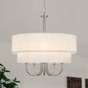Modern Drum Chandeliers for Dining Room 5 Light Brushed Nickel Chandelier with Shades Contemporary Farmhouse Light Fixtures Hanging Large Pendant Lighting for Kitchen Island Living Room Entryway Foyer