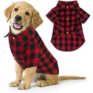 Plaid Dog Shirt Red Buffalo Dog Outfit Soft Casual Pet Clothes for Small Medium Large Dogs Puppy Cats Halloween Thanksgiving Christmas Costumes, Size L