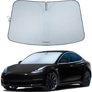 Magnelex Tesla Windshield Sun Shade (Model 3/Y), Reflective Polyester Blocks Heat & Sun, Foldable Car Window Sun Blocker, Mirror Cut-Out, Fade-Resistant Sunshade, Tesla 3 Accessories