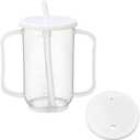 2x Sliner Adult Sippy Cups for Elderly 12 oz Straw Sippy Cups with 2 Handles No Spill for Adults Spill Proof Dysphagia Cup for Disabled Patients(White)
