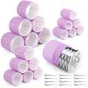 Thermal Hair Rollers Set - 30PCS Jumbo Self-Grip Rollers (64mm, 48mm, 36mm) with Clips for Long, Medium, Short Volume and Salon Styling (Purple)