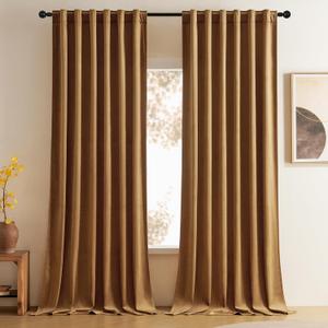 Timeper Gold Brown Velvet Curtains 84 inches 2 Panels, Light Blocking Curtains for Bedroom Living Room Thermal Insulated Luxury Super Soft Window Drapes,Back Tab & Rod Pocket,W52 x L84 inches (52"W x 84"L (Pack of 2))
