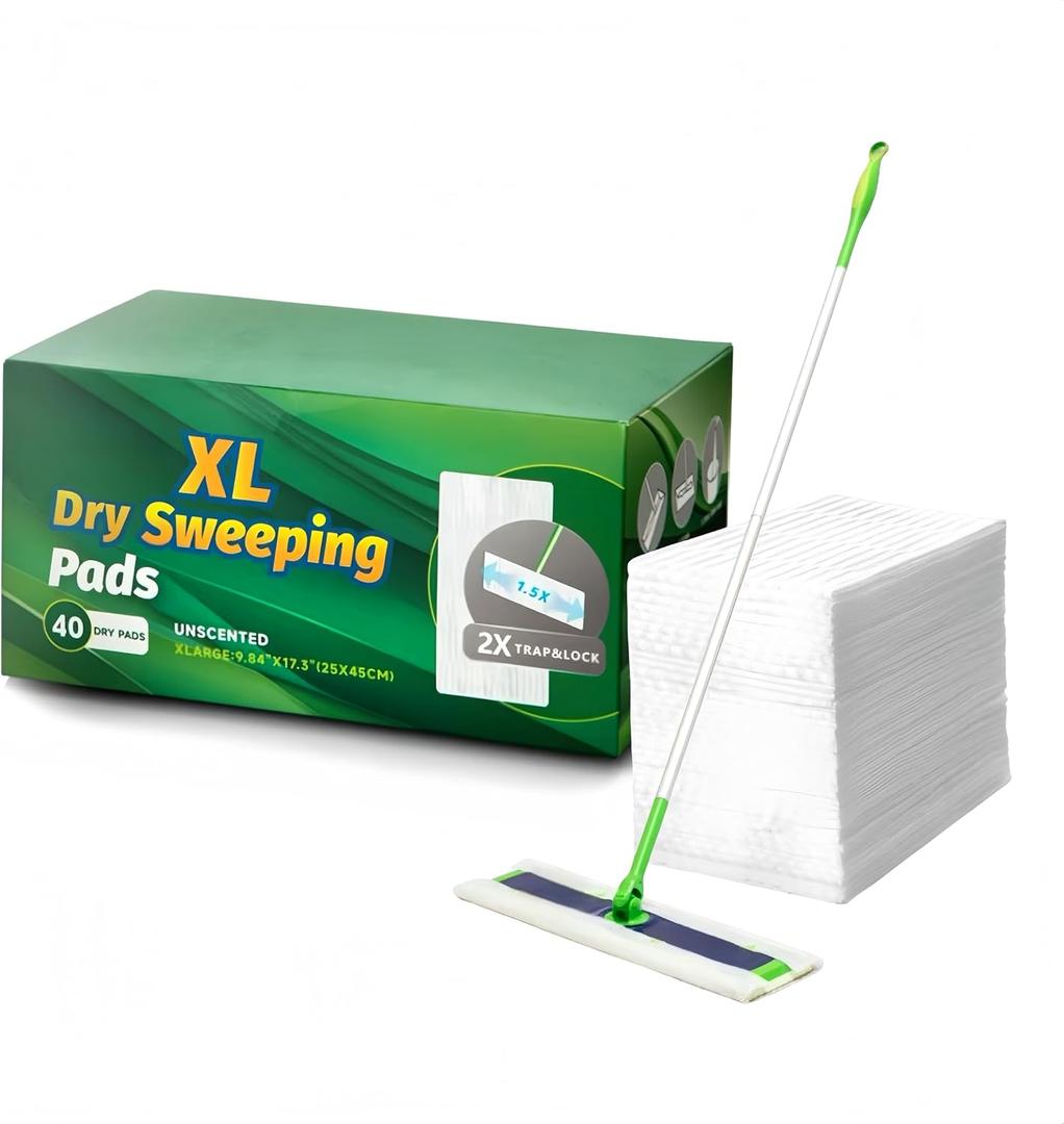 SUZZYVINE XL Dry Sweeping Cloths Disposable Mop Pads Dry Mop Refills Fit for Swiffer X Large Sweeper, 9.8"x17" Extra Thick and Large, 80 Counts