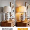 Modern White Ceramic Table Lamp, 27" Linden Ball Lamp Tapered Drum Shade Farmhouse Large Nightstand Design for Living Room, Bedroom and Office