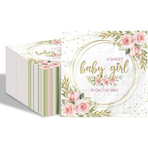 80 Pcs Sweet Baby Girl Paper Napkins It's a Girl Baby Shower Disposable Napkins Watercolor Pink Floral Napkins for Girl Baby Shower Party Supplies Table Decor