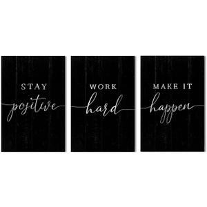 Inspirational Quotes Office Wall Art: Motivational Poster Positive Sayings Office Wall Decor, 3 Piece Black Motivation Picture Inspirational Prints 8x12"