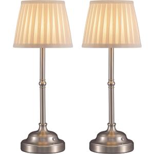 KDG Cordless LED Table Lamp Set of 2, Portables Fabric Shade Desk Lamps, 4000mAh Rechargeable Battery Powered Lighting, Dimmable Light for Dining Room, Bedroom, Bedside, Night Light, Balcony (Nickel)
