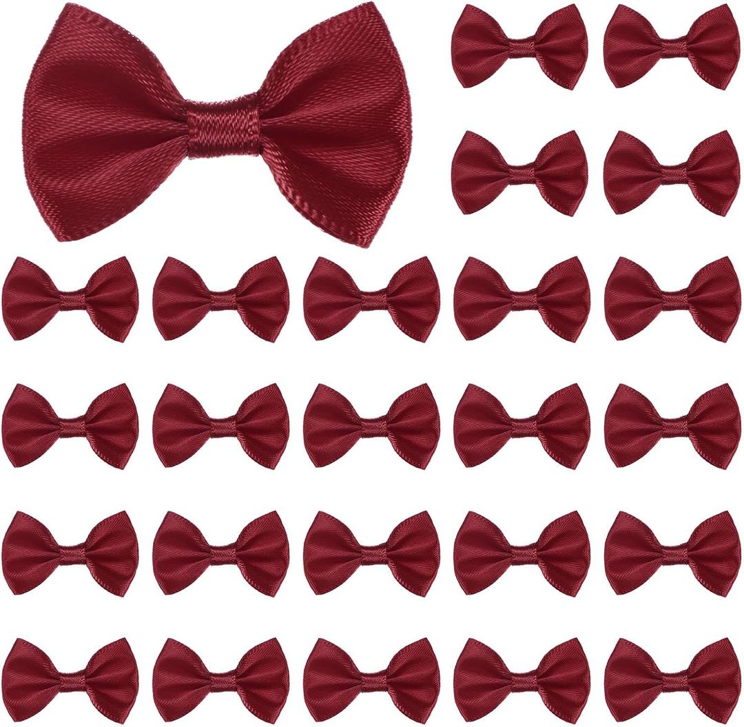 M METERXITY 60-Pack 1.5 Inch Mini Ribbon Bows|Premium Polyester Craft Bows for Gift Wrapping, Wedding Favors, DIY Hair Accessories, Christmas & Party Decoration [Wine Red]