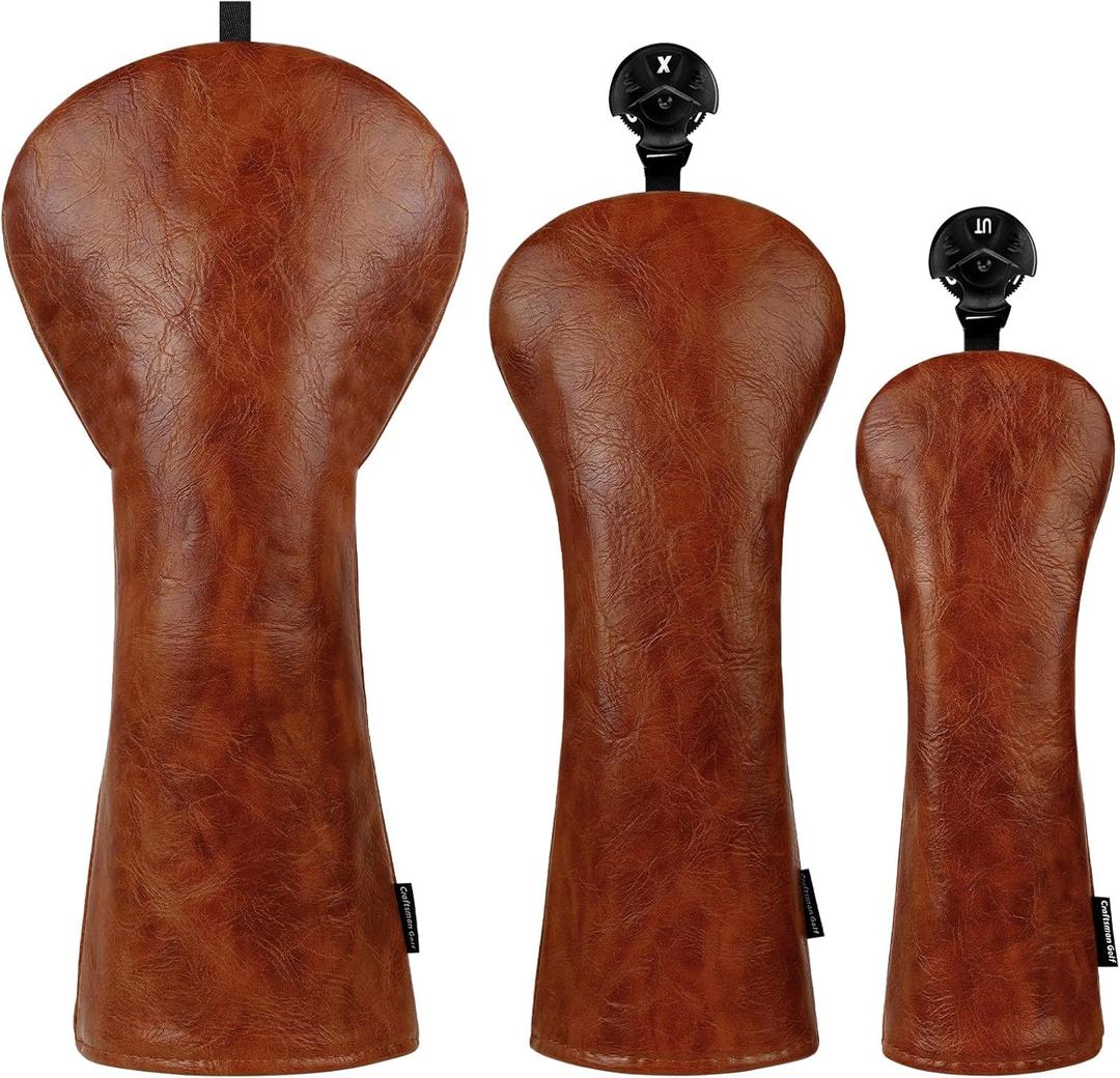 Craftsman Golf Premium Leather Brown Blade Mallet Putter Cover Driver Fairway Wood Headcover Cover Magnetic Closure
