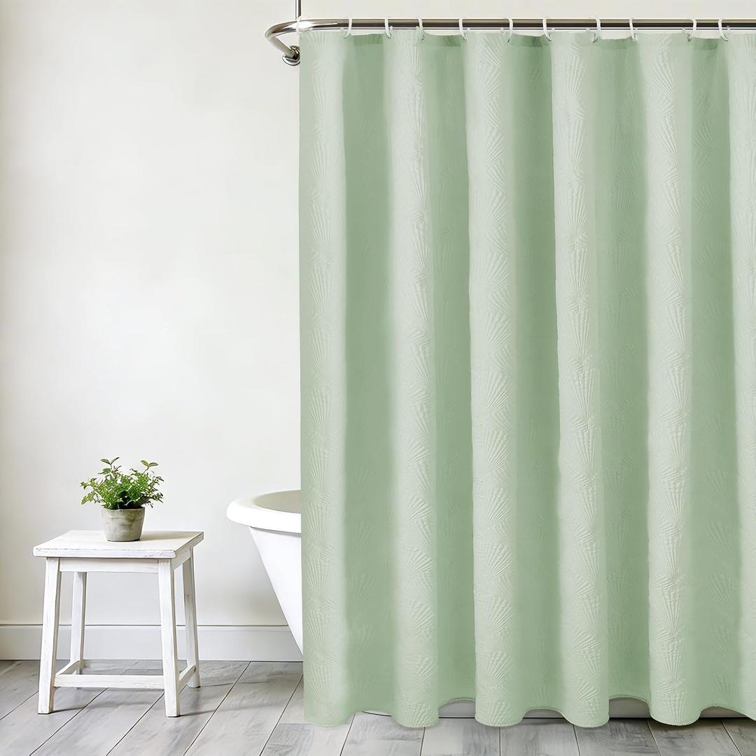 WONICY Green Shower Curtains for Bathroom, 3D Embossed Textured Modern Farmhouse Shower Curtain, Waterproof & Washable Bathturb Curtain Set with 12 Hooks, 72 x 72