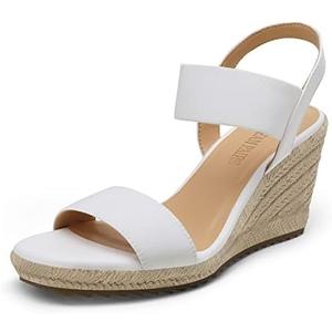 DREAM PAIRS Womens Open Toe Espadrilles Dressy Platform Sandals Slip on Elastic Ankle Strap Wedges Sandals, 7