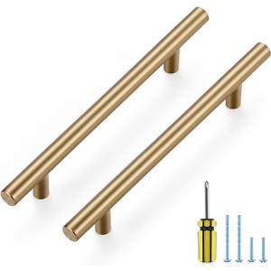 Ravinte 5 Pack Kitchen Cabinet Handles Champagne Bronze 5 Inch Hole Center Stainless Steel Pulls for Dresser Drawer Cupboard Handles with Screwdriver, 7-3/8 Inch Length