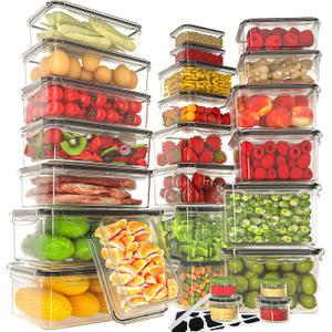 52 PCS Large Food Storage Containers with Lids Airtight, BPA-Free Leakproof Plastic Meal Prep Containers Reusable,Microwave & Dishwasher & Freezer Safe,Includes Labels & Pen