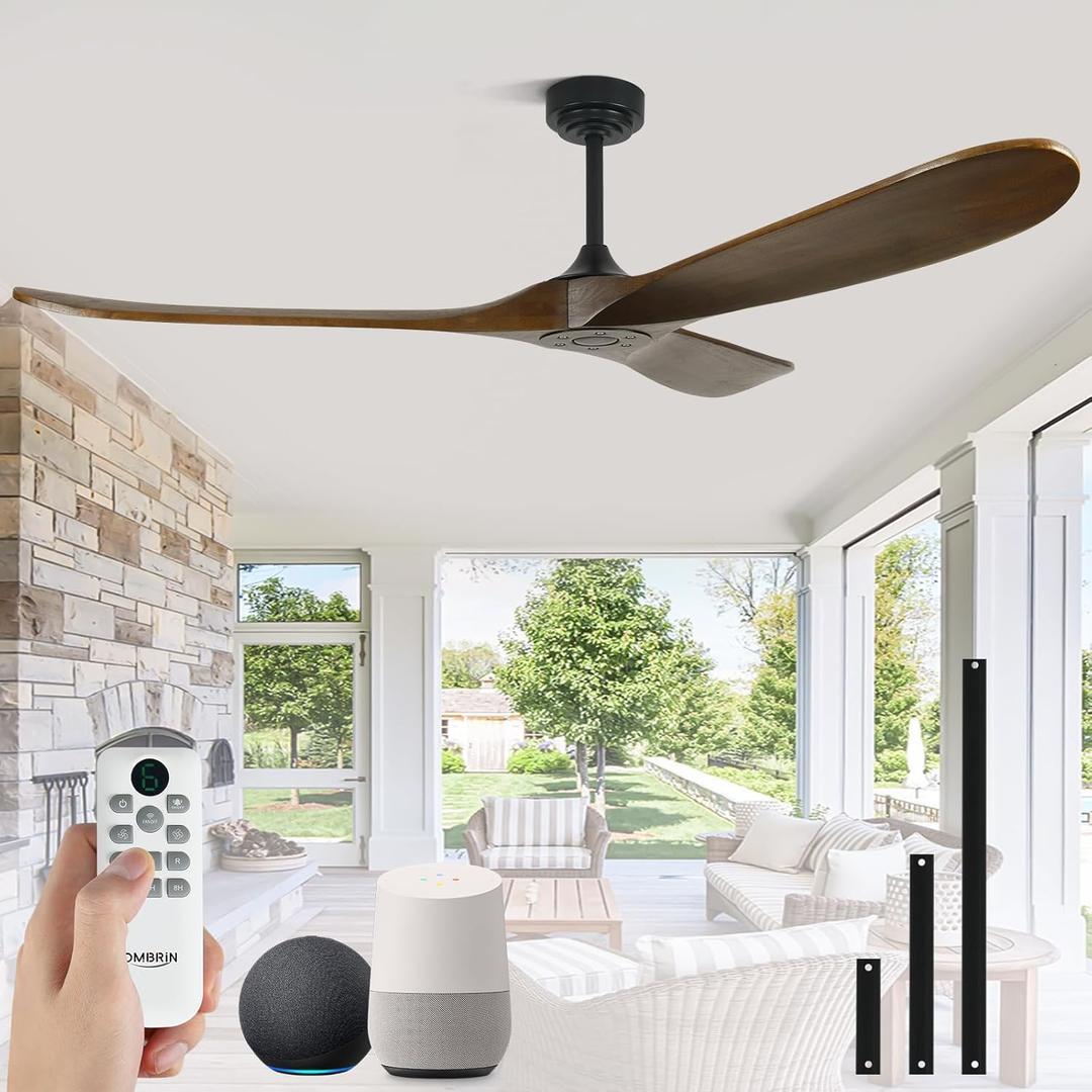 72" Ceiling Fans without Lights, Wood Large Ceiling Fan no Light with Remote Alexa Google App, 3 Blade Propeller for Patios Farmhouse Garage High cfm, Bronze