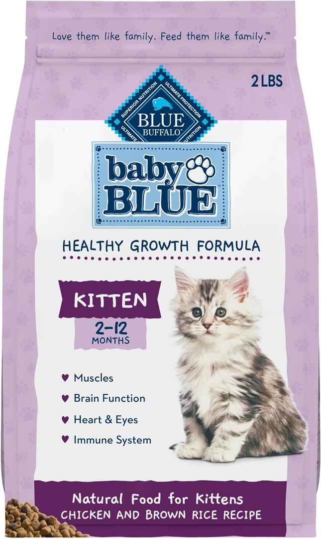 Blue Buffalo Baby Blue Natural Kitten Dry Cat Food, Healthy Growth Formula with DHA, Chicken and Brown Rice Recipe, 2-lb Bag (EXP 08/14/27)