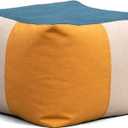 Big Joe Square Ottoman Weatherproof Bean Bag Footrest, Sunset Block Intertwist, Weather Resistant UV-Protected Fabric, 2 feet
