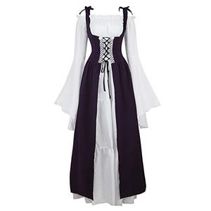 Womens Renaissance Cosplay Costume Medieval Irish Over Dress and Chemise Boho Set Gothic High Waist Gown Dress , L/XL 
