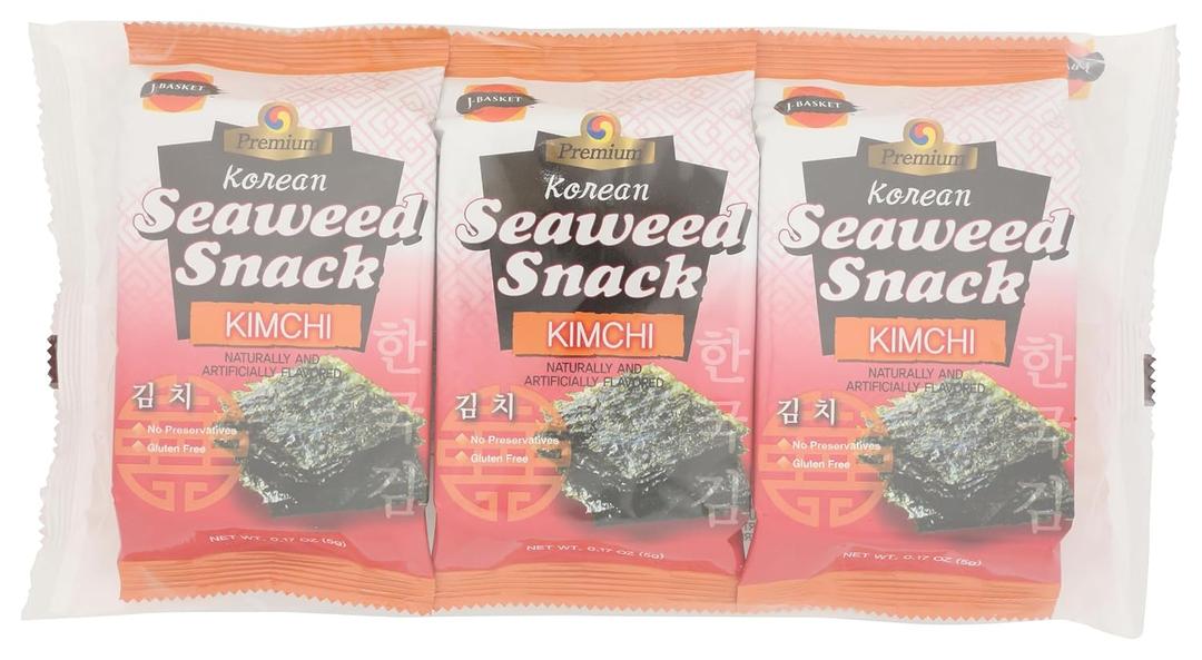 J-BASKET Korean Seaweed Snack Kimchi, 0.52 oz (Pack of 10)