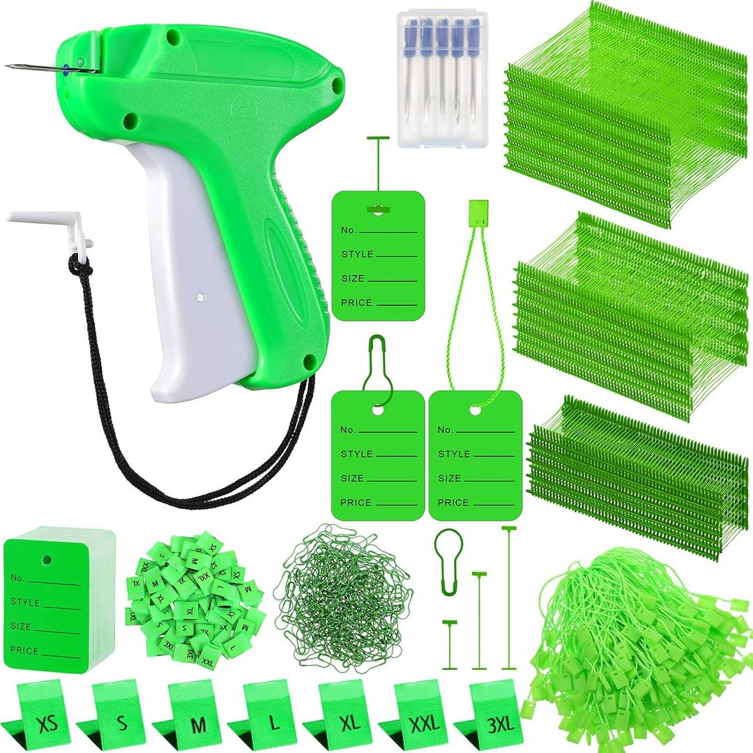 Chumia 3576 Pcs Tagging Gun Clothes Garment Tag Attacher Kit with Needles Standard Plastic Barbs Fasteners Hang Label Strings Gourd Safety Pins Retail Price Size Label for Warehouse(Light Green)