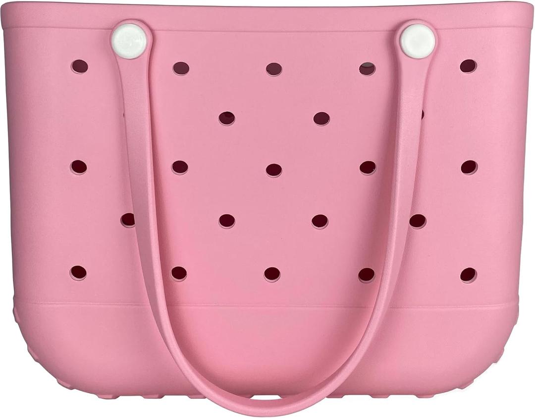 Rubber Beach Bag Waterproof Washable Tip-Proof Durable Tote Bag for Beach Pool Sports Modern Versatile Rubber Tote (X-Large, Pink)