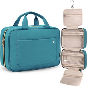 BAGSMART Toiletry Bag Travel Bag with Hanging Hook, Water-resistant Makeup Cosmetic Bag Travel Organizer for Accessories, Shampoo, Full Sized Container, ToiletriesLarge-Teal