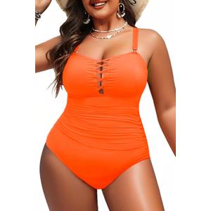 Yonique Women Plus Size One Piece Swimsuits Tummy Control Bathing Suits Vintage Swimwear (Orange), 22W