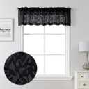 Lecloud Leia Sheer Black Curtains Window Valances for Kitchen 14 Inch Length 2 PCS, Dual Rod Pockets Window Living Room Curtain Valance, Jacquard Clip Textured Leaf Short Bedroom Drapes, 38x14 Inches