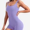 YEOREO One Piece Workout Jumpsuits for Women Backless Tummy Control Sleeveless Jumpsuits Lizvette V Back Scrunch Yoga Romper (Purple, L)