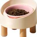 MS!MAKE SURE Ceramic Elevated Cat Bowls with Wooden Stand Set, Adjustable Raised Pet Bowls for Small Dogs & Cats, Anti  Slip Rubber Pad, Leak  Proof, Lead & Cadmium Free, Whisker  Friendly, Pink