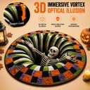 3D Halloween Rug,Novelty Ghost Skeleton Optic Illusion Rug,Gothic Rug Decor, 1'11"