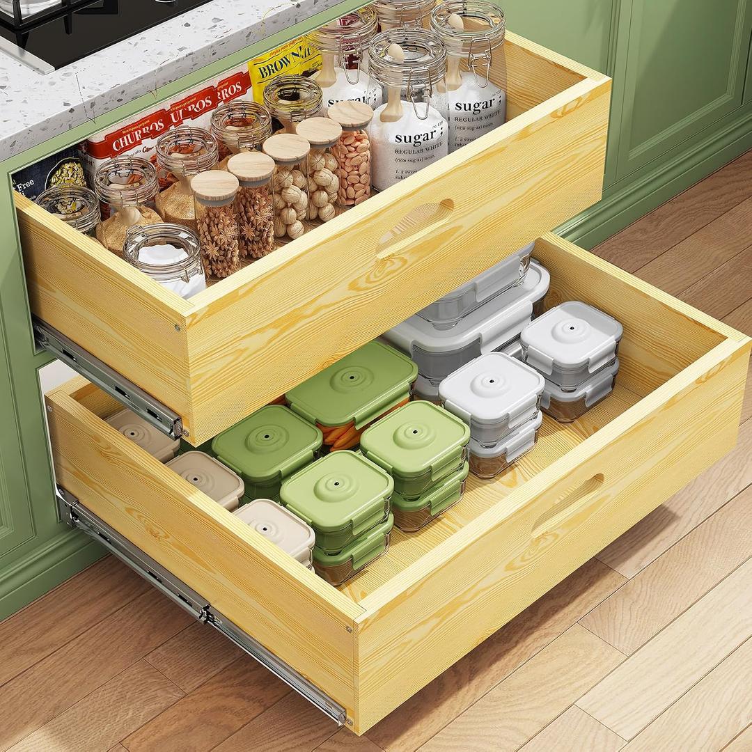 Pull Out Cabinet Organizer, Soft Close Slide Out Solid Wooden Drawers(23"W X 21"D x 6.2''H), Heavy Duty Full-extension Roll Out Shelves for Kitchen Cabinets,Pantry & Closet Organizers and Storage