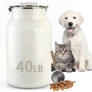 Aloxina Dog-Cat Food Storage Container 40 lb, Large Stainless Steel Bin