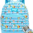 Bluey Mini Backpack - 10" Iconic Woven Small Backpack with Front Pocket and Button Bundle | Adjusts to Fit Kids, Toddlers, Teens, Adults, Boys, Girls