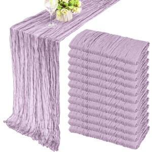 12 Pack Boho Gauze Table Runner - 35x72 Inch Rustic Cheese Cloth Long Runner for Wedding, Bridal Shower, Birthday Party Decor (Light Purple)